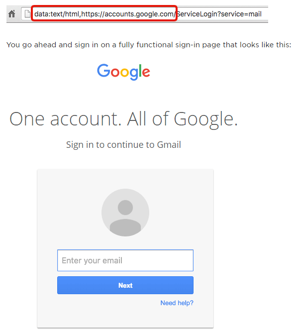 data URI phishing attack victimizing Gmail users