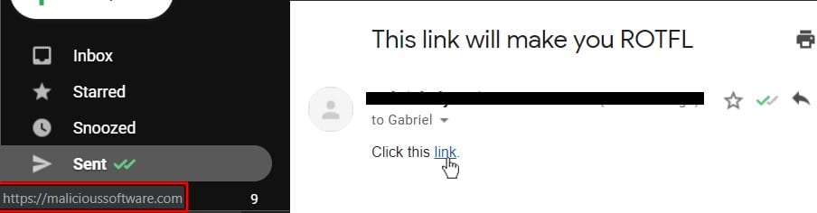 Phishing email link