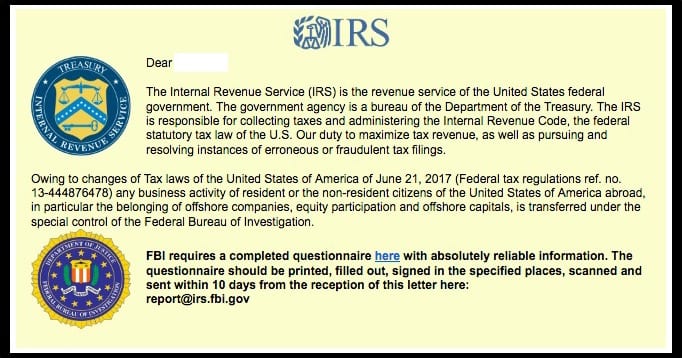 IRS pop-up scam
