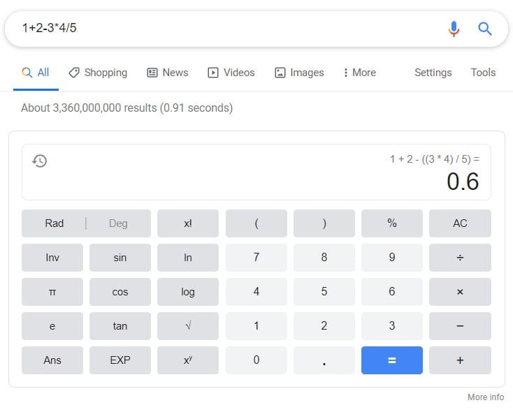 google search query math calculator