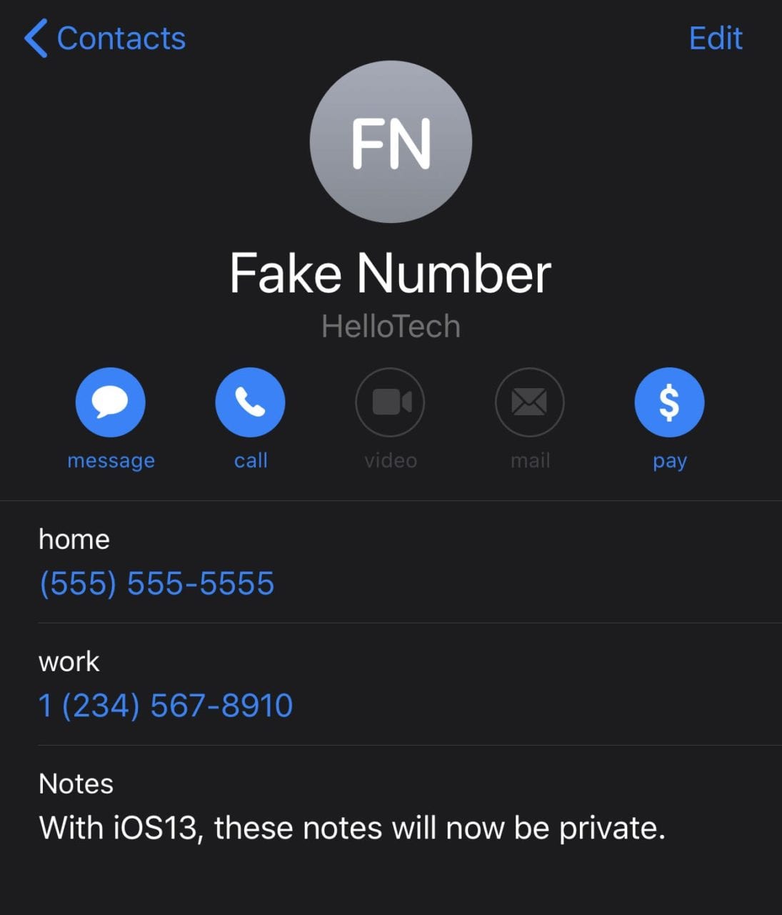 ios13 notes contacts