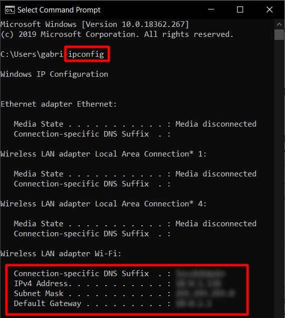 command prompt commands ipconfig