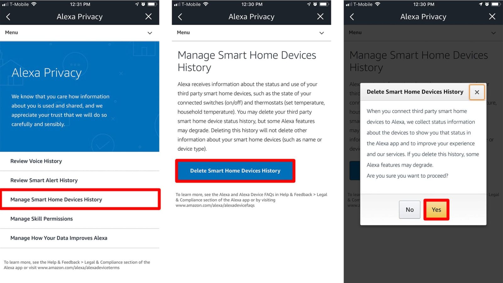 manage smart home device history