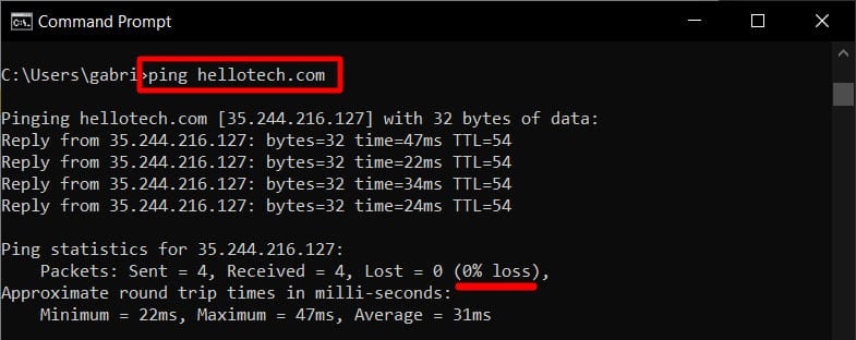 command prompt commands ping hellotech