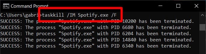 command prompt commands taskkill spotify