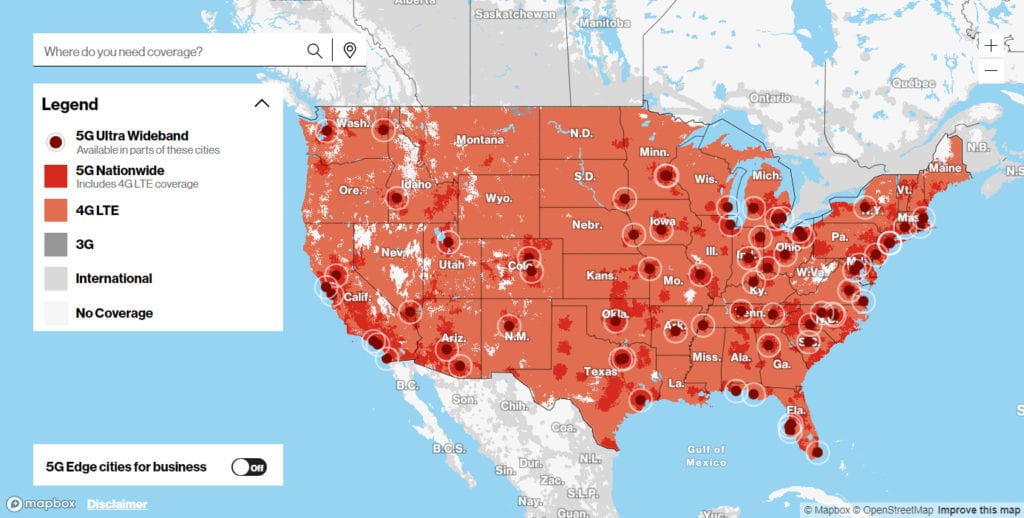 where is 5g available verizon