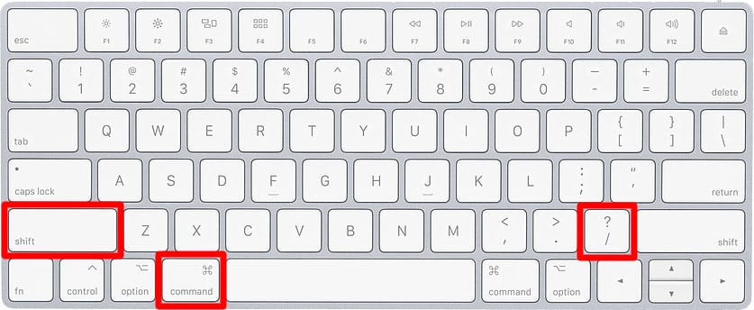 Mac keyboard shortcut Command + shift + backslash help menu