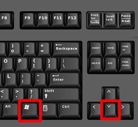 Windows Keyboard shortcut windows + arrow down minimize window