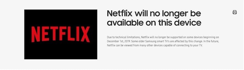 Netflix will no longer be available on this device after December 1st