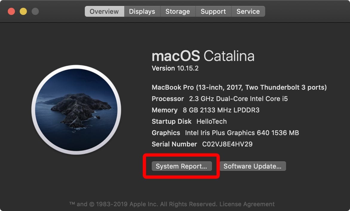 about this mac system report button