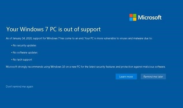 Microsoft end of life support