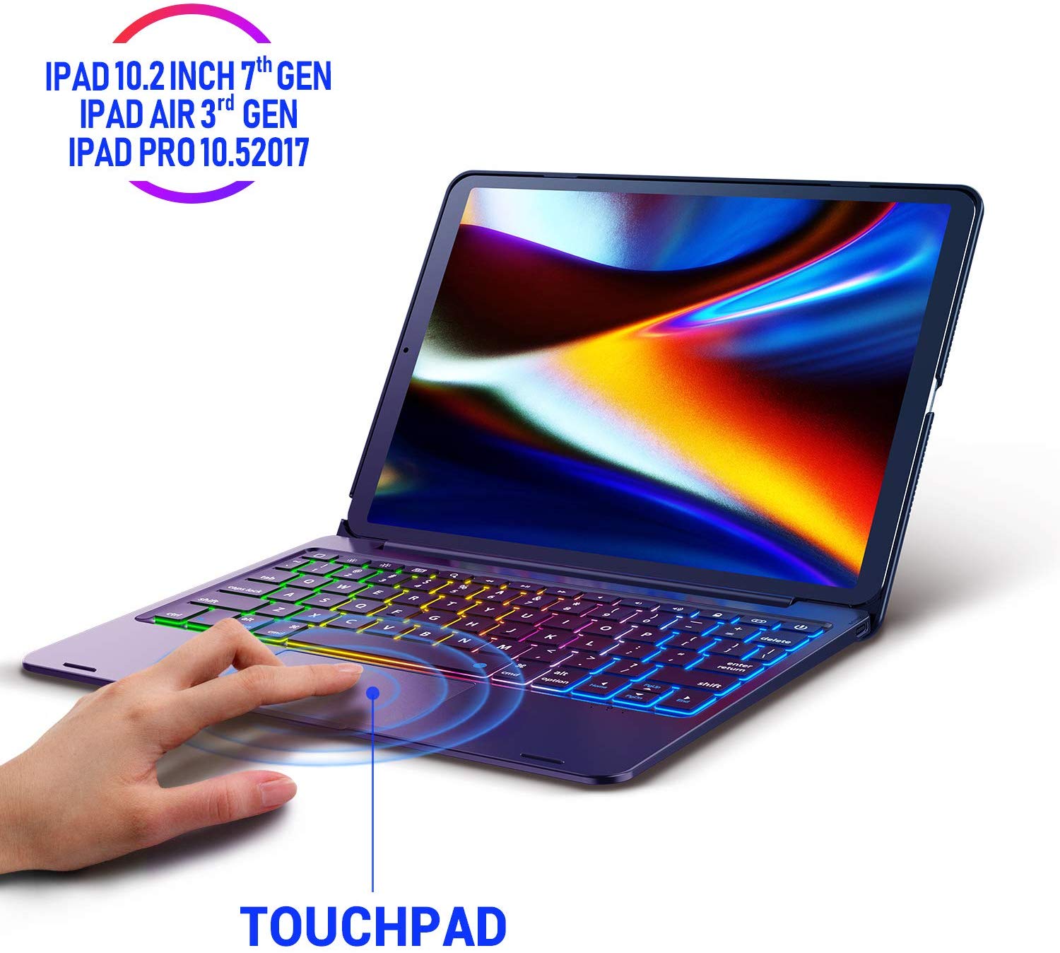 iPad 10.2 /10.5 , Purple iPad 7th/8th/9th Generation 10.2 inch Air3 Pro10.5 Keyboard case with touchpad Color Removable BT Keyboard iPad 8 iPad 7 iPad 9 Keyboard case Cute Round keycap 