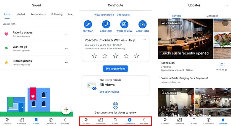 Google Maps Update Easy-to-Access Tabs