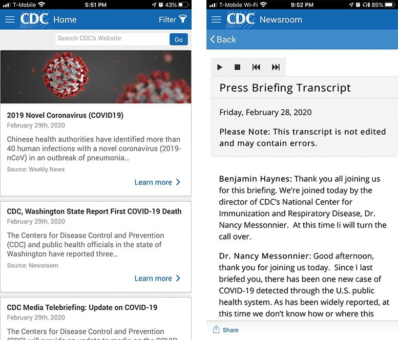 CDC app coronavirus