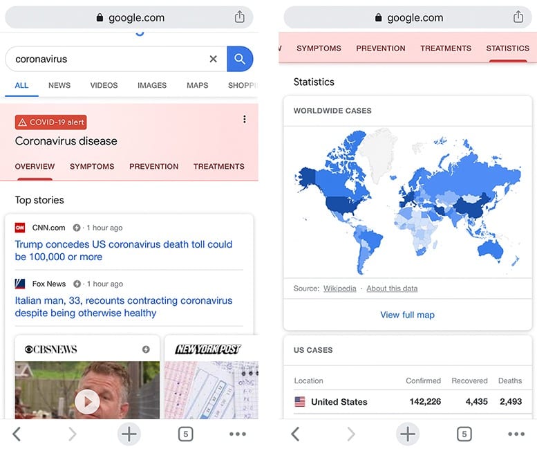 Google coronavirus info