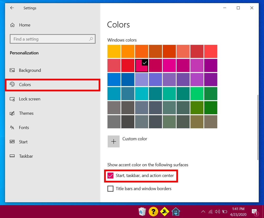 how to change taskbar color