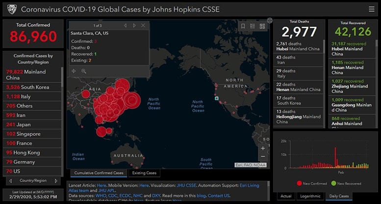 Johns Hopkins coronavirus map