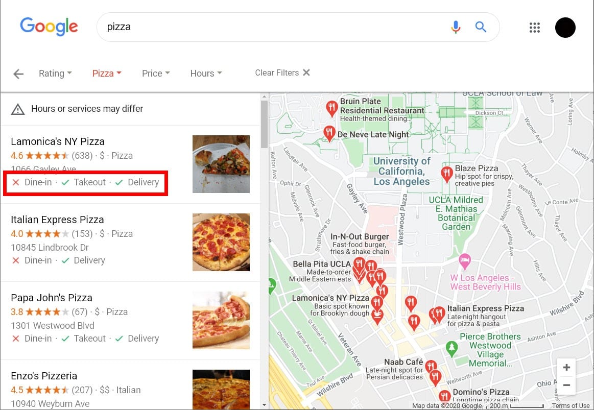 Google Maps delivery and takeout web