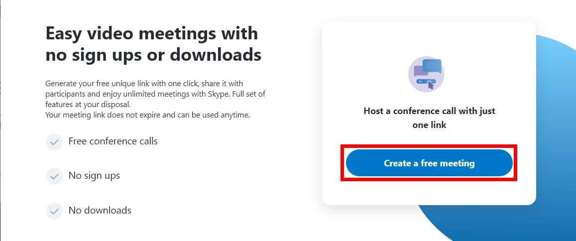 create a free meeting skype