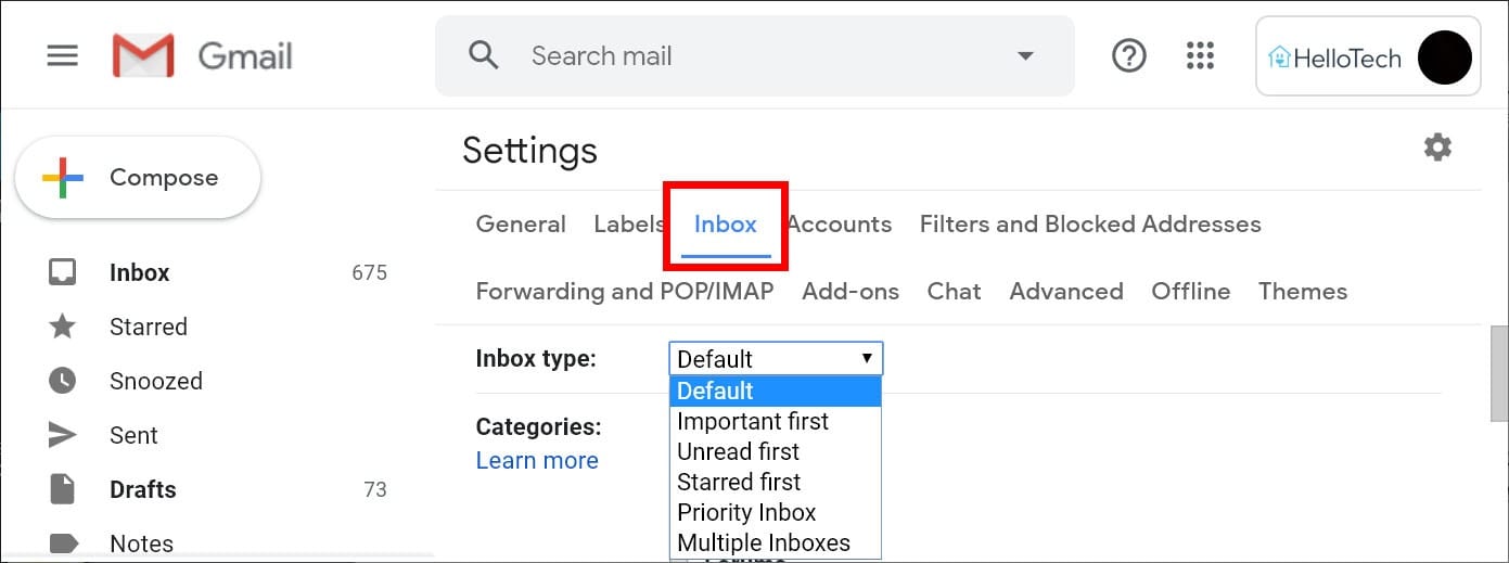 gmail inbox type