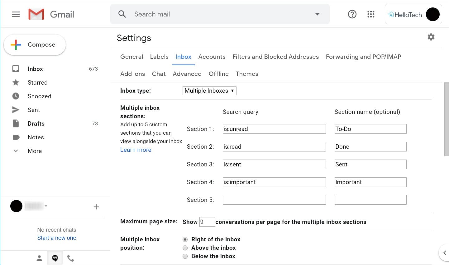 gmail settings multiple inboxes organize