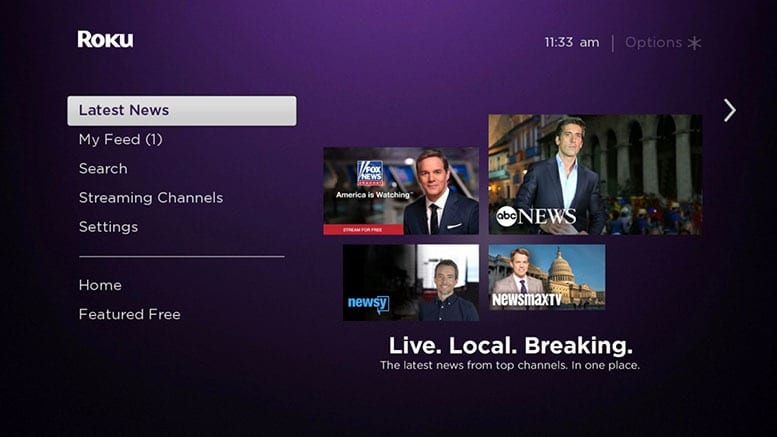 Roku streaming service Latest News section 