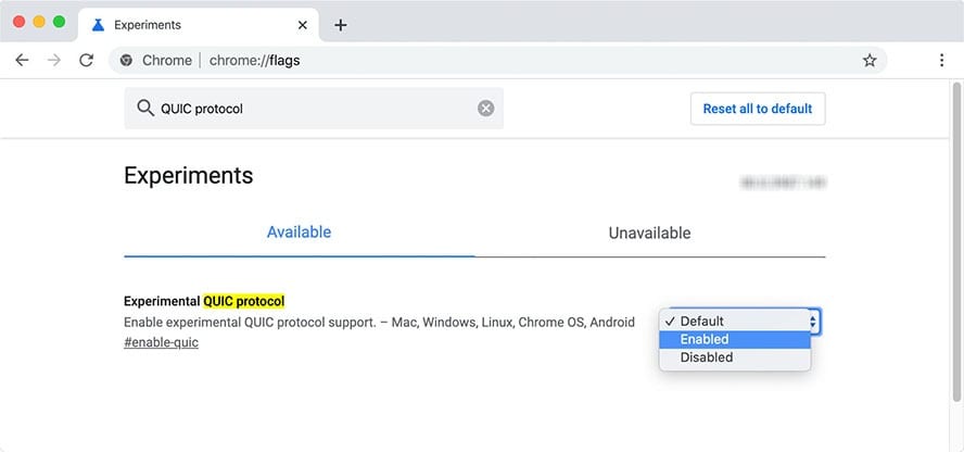 quic protocol chrome flag