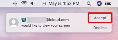 Mac Screen Sharing app notification