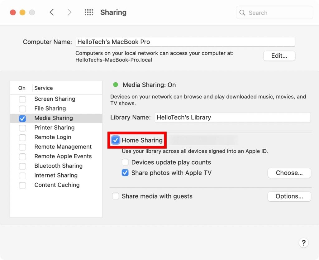 mac system preferences turn home sharing on