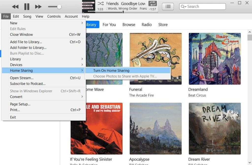 activar las ventanas de iTunes para compartir en casa