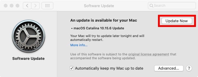 mac software update update now