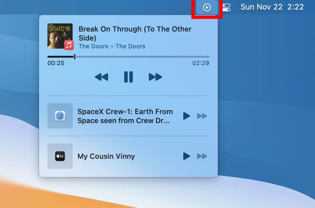 how to add now playing button in macos big sur