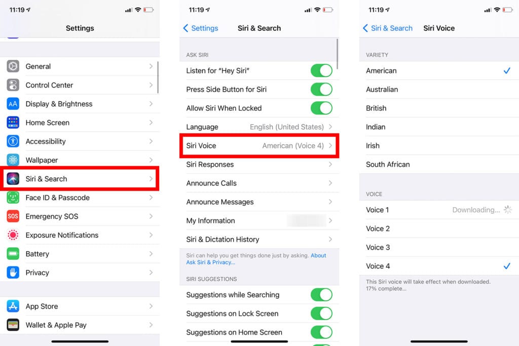 how to change siris voice in ios 14