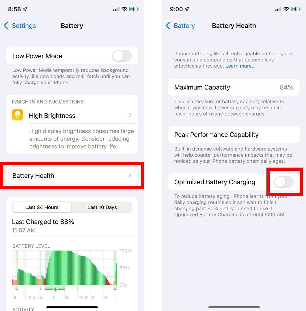 Turn Off Optimized Battery Charging