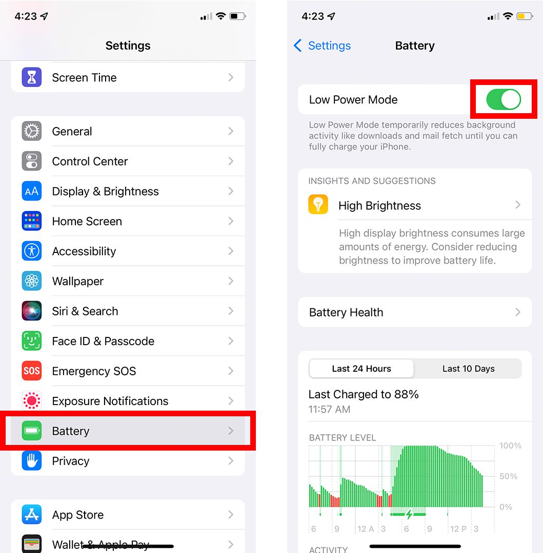 Turn on Low Power Mode iphone charge faster