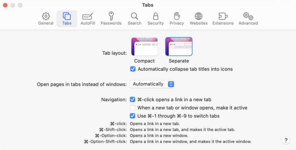 how to revet to classic tabs in safari