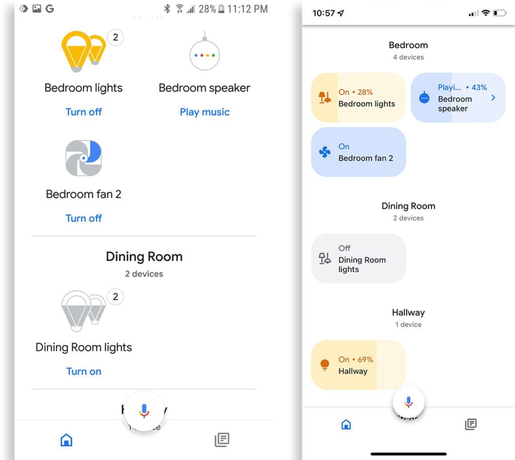 before and after Google home app update