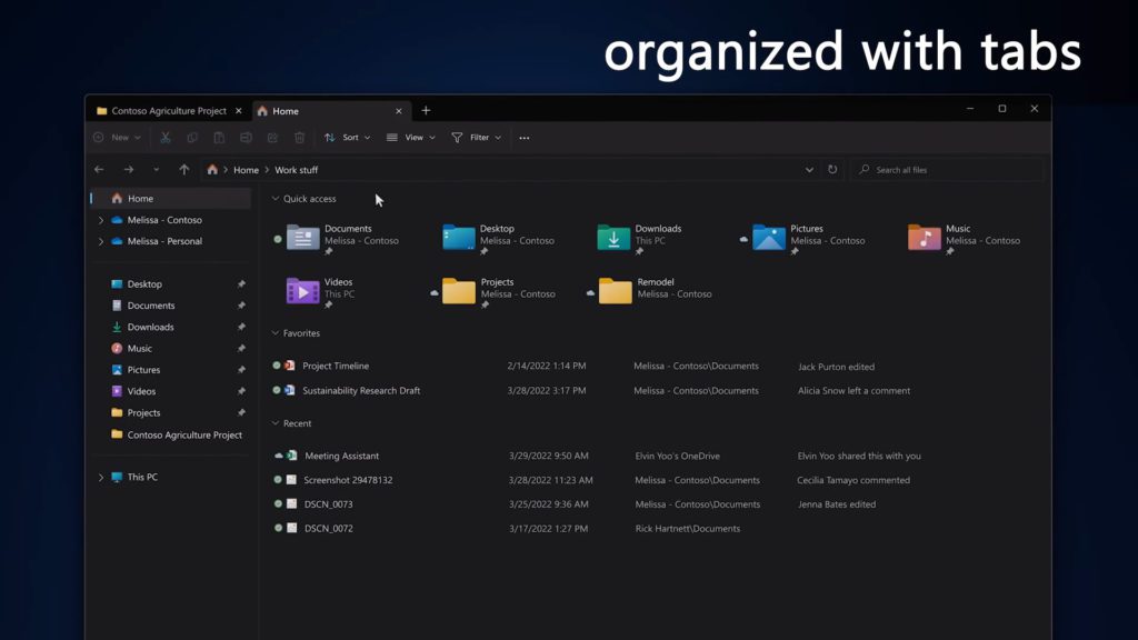 organized with tabs windows 11 file explorer