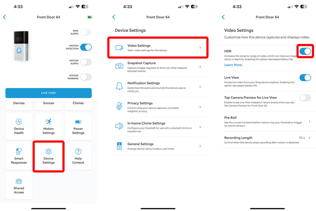 how to turn on HDR ring