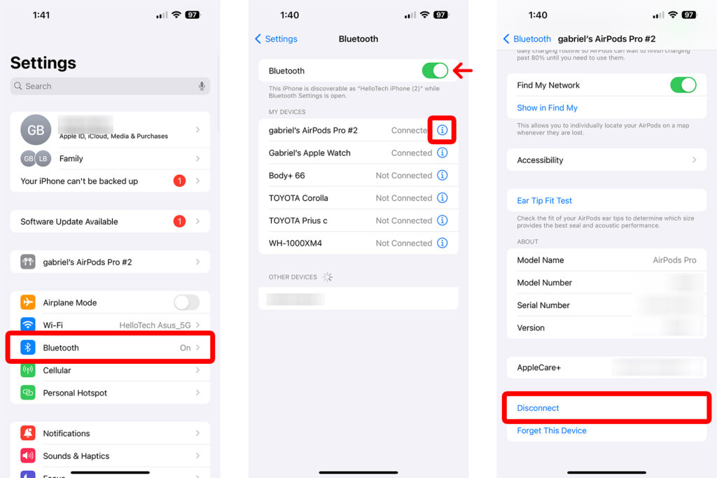how to Disconnect Bluetooth Devices from iphone