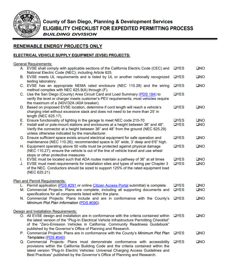 san diego ev charger permit application