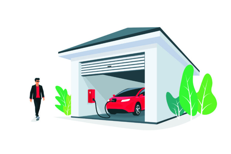 Electric Car Charging at Home Garage Wall Box Charger Station