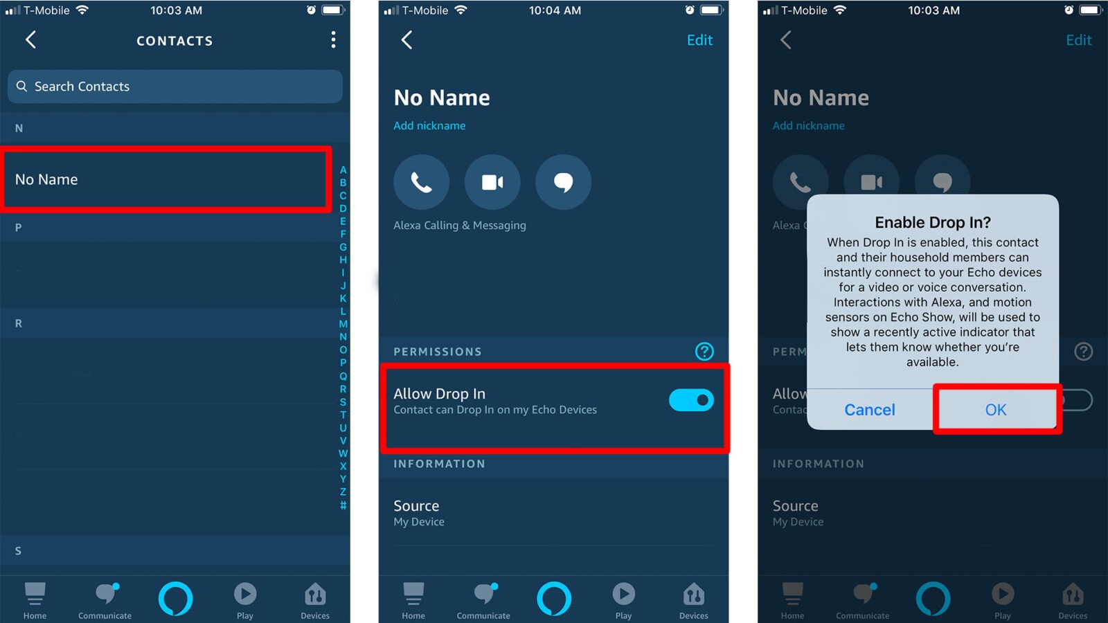 How to enable Alexa Drop In Other Contacts