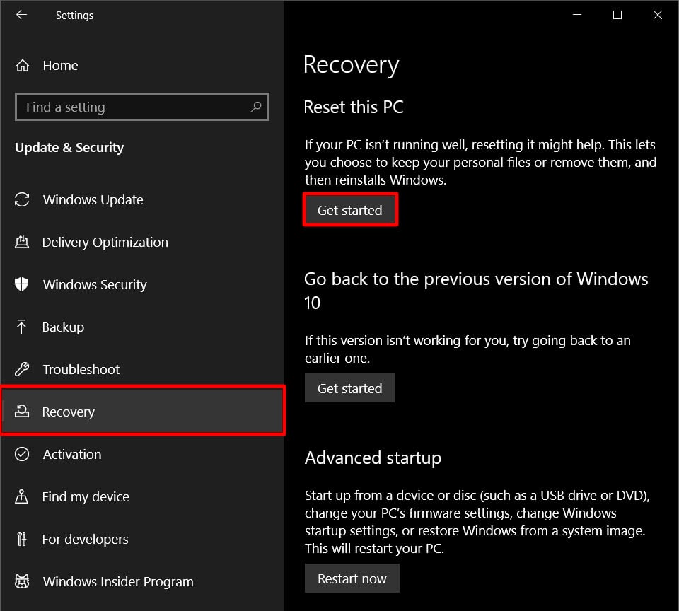 How to Factory Reset a Windows 10 Computer