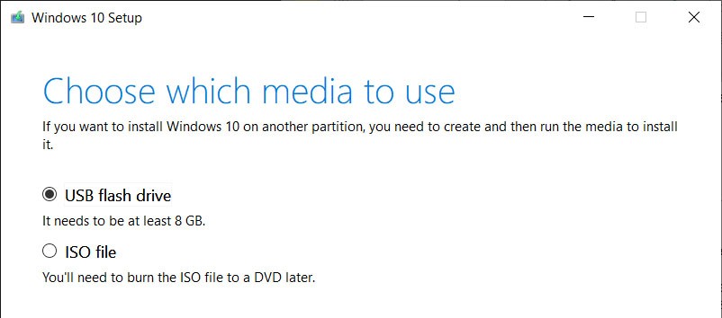 choose which media to use usb flash drive