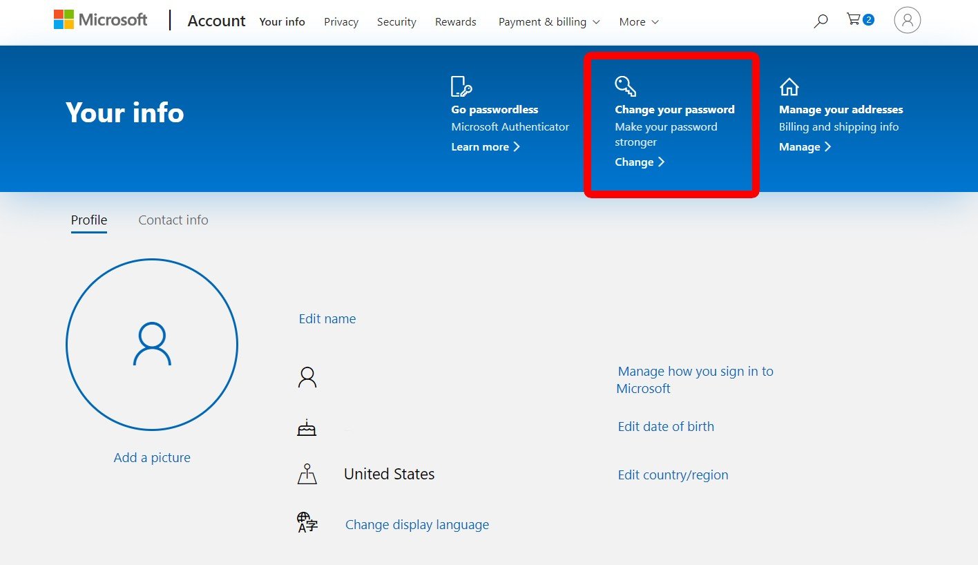 change password in microsoft account