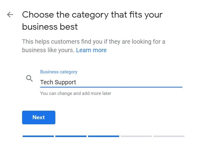 google my business category