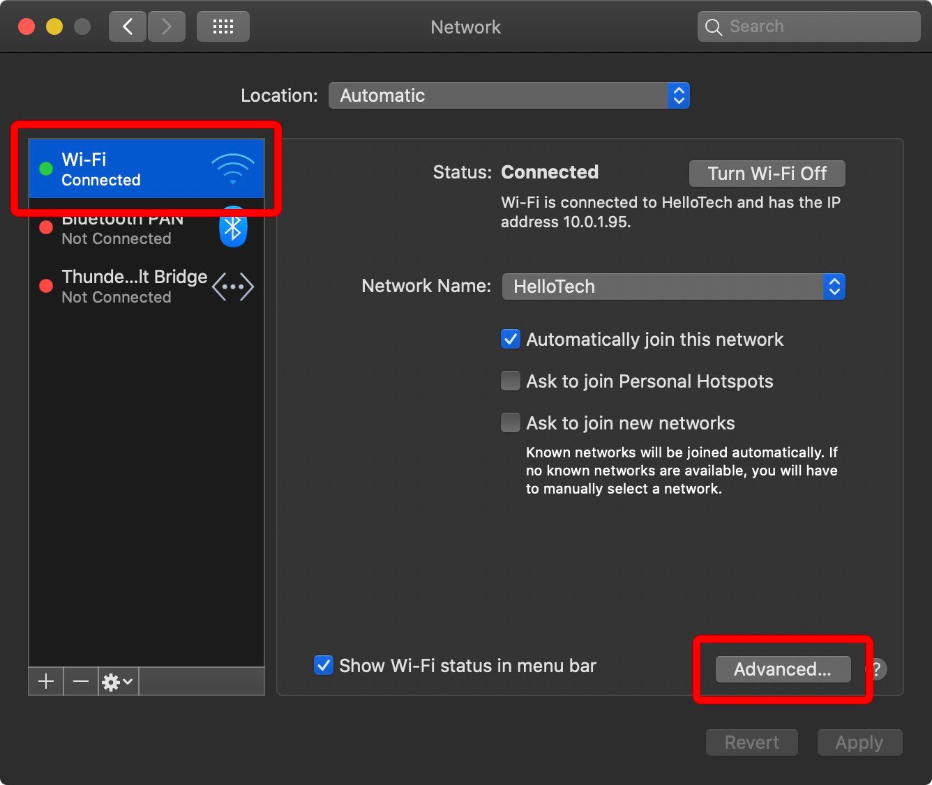 mac system preferences wifi netwrok advanced settings