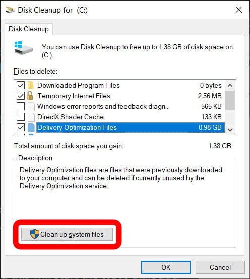 How to Delete Unnecessary Files Using Disk Cleanup to increase virtual memory