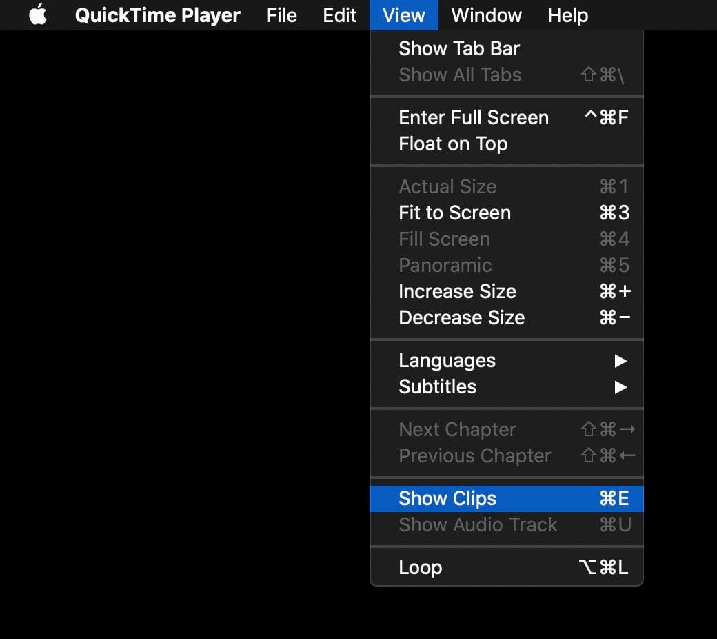 quicktime apple menu bar view show clips
